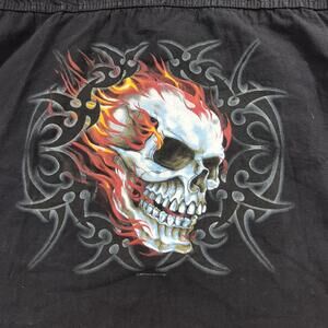 Sports Gallery Shirt Mens 3XL Black Skull Flame Sleeveless Button Front Biker